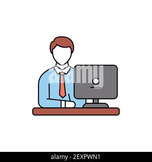 Working man color line icon. Pictogram for web page, mobile app, promo. UI UX GUI design element. Editable stroke. Stock Vector