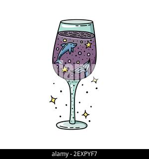 Wine glass icon in doodle style. Vector illustration isolated on white  background. Cute cartoon sign. Wedding toasting, wine glasses with  sparkling 5849563 Vector Art at Vecteezy