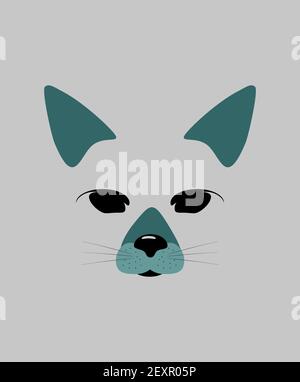 Cat face logo design. Cartoon cat icon on gray background. Stylized cute animal face,  silhouette of cat's head. Vector illustration, flat design Stock Vector