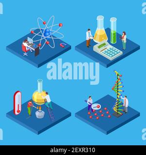 Science chemical lab. Isometric vector laboratory and scientists Stock Vector