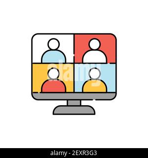 Online meeting color line icon. Pictogram for web page, mobile app, promo. UI UX GUI design element. Editable stroke. Stock Vector