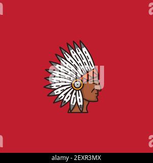 Native american indian head with traditional headdress vector illustration for Native American Day on October 12 Stock Vector