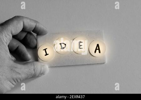 Detail of a hand holding word idea. Stock Photo