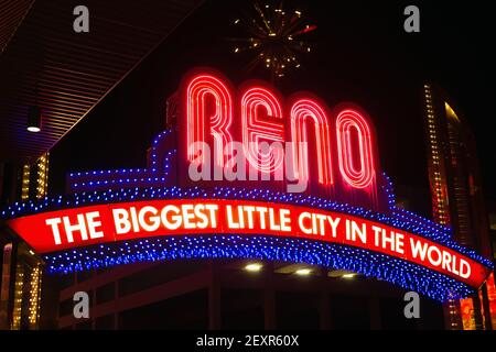 Reno Downtown Biggest Little City in the World Sign Stock Photo