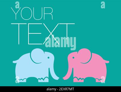 Layout of two elephants with own area for copy. Vector illustration. Stock Vector