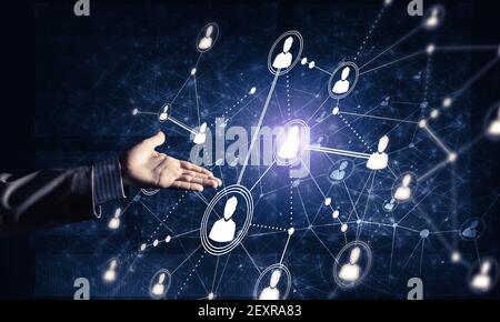 Presenting modern wireless technologies as means of communucation and networking on dark background Stock Photo