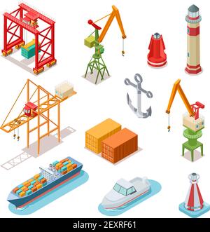 Vector isometric marine logistics and seaport infographic concept ...