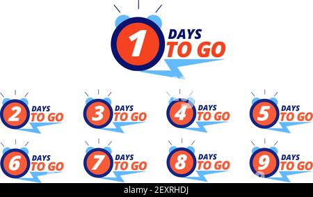 Countdown badges. Days to go sale labels with day left numbers. Product limited promo, big deal offer vector announcement stickers set. Illustration countdown number days to go promotion discount Stock Vector