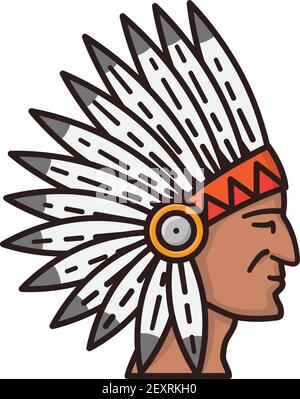 Native american indian head with traditional headdress vector illustration for Native American Day on October 12 Stock Vector
