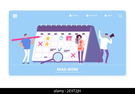 Time management landing page vector template. Schedule, planning illustration. Schedule management time, business project teamwork planner Stock Vector