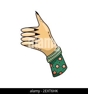 Doodle of illustrations of a female hand with a raised finger up. An approving sign. Stock Vector