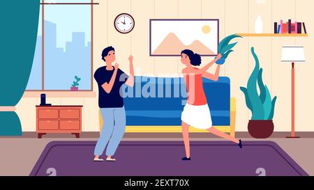 Family quarrel. Angry arguing girl, couple have problems relationship. People divorce and abusive each other. Wife and husband argue vector illustration. Husband and wife divorce, relationship quarrel Stock Vector