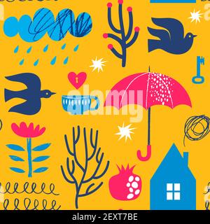 Abstract doodle seamless modern style pattern in bright colors Stock Vector