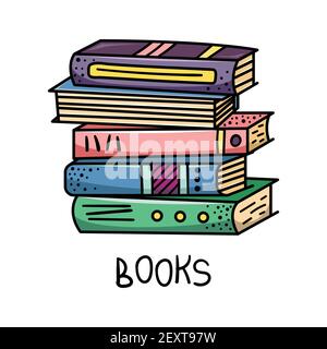 A stack of doodle-style books. Reading books, library, bookstore. Stock Vector