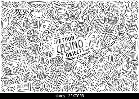 Sketchy vector hand drawn doodle cartoon set of Casino theme items, objects and symbols Stock Vector