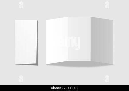 Realistic blank DL trifold brochure for mockup. Paper illustration. 3D Render. Stock Photo