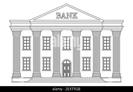 Line bank building icon. Vector bank isolated on white background. Illustration bank building, business architecture outline with column Stock Vector