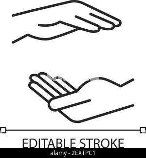 Two hands holding something linear icon Stock Vector