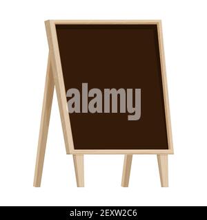 Wooden frame with chalkboard, empty design, textured and detailed in cartoon style isolated on white background stock vector illustration. Outdoor black board, advertising template, commercial stand. Vector illustration Stock Vector