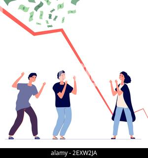 Bankruptcy. Financial crisis, falling chart. Upset people and economic problems vector illustration. Bankruptcy financial arrow crisis, failure stock Stock Vector