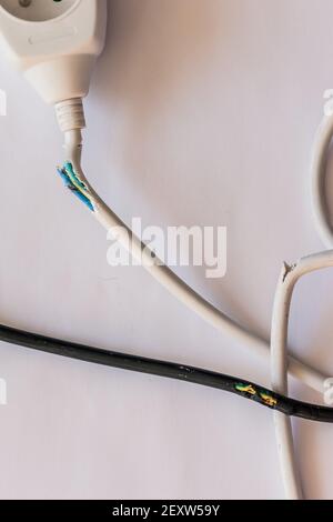 wire cable damaged by rabbit chewing Stock Photo