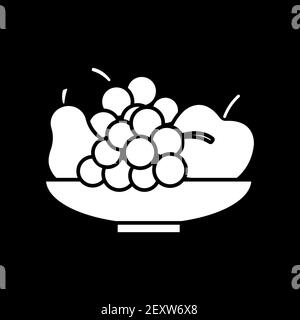 Fresh fruits in bowl dark mode glyph icon Stock Vector