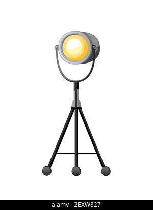 Theater or stage lighting spotlight on tripod vector illustration isolated on white background Stock Vector
