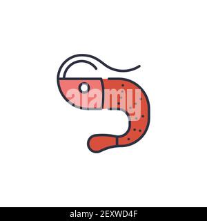 Shrimp seafood icon, color, line, outline vector sign, linear style pictogram isolated on white. Symbol, logo illustration Stock Vector