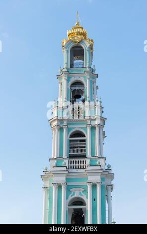 Sergiev Posad, Russia - March 28, 2015. Belfry in  territory of St. Sergius of Radonezh at The Holy Trinity-St. Sergius Lavra - Stock Photo