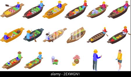 Floating market icons set. Isometric set of floating market vector icons for web design isolated on white background Stock Vector