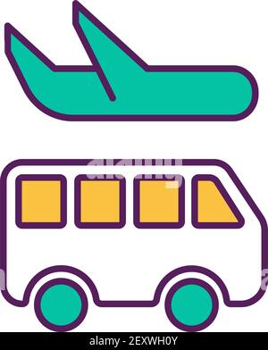 Bus and airplane RGB color icon Stock Vector