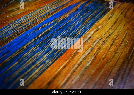 Formica table pattern with blue wooden linings. Stock Photo