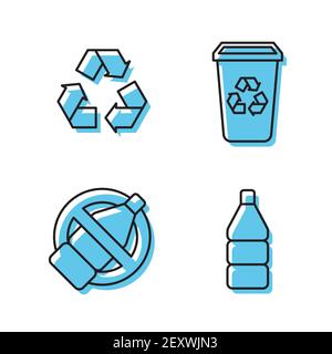 Set line Recycle bin with recycle icon, color, line, outline vector sign, linear style pictogram isolated on white. Symbol, logo illustration Stock Vector