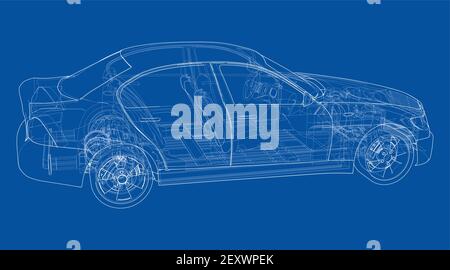 Electric Car With Chassis. Vector rendering of 3d Stock Vector