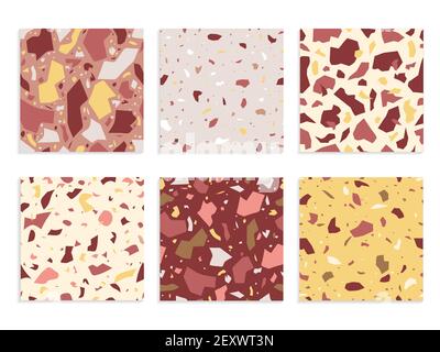 Seamless terrazzo pattern. Italian decorative stone print. Fabric or paper, granite stains flooring background. Abstract vector textures. Illustration flooring stone, granite marble backdrop Stock Vector