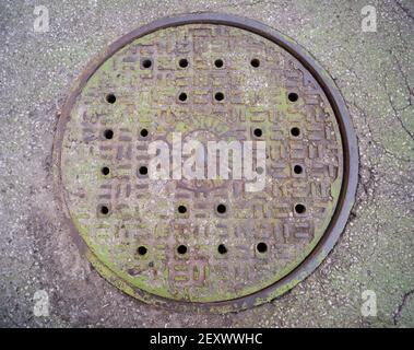 Kentucky Electric Manhole Cover Mossy Green Iron Plate Stock Photo
