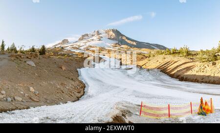 Ski run on the Top of Mt. Hood in the Summertime, Oregon, United States Stock Photo