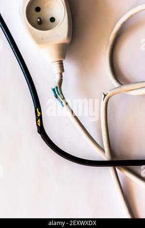 wire cable damaged by rabbit chewing Stock Photo