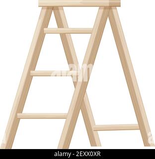 Wooden step ladder in beige colour in cartoon style isolated on white background. Shelf, household construction, textured and detailed. . Vector illustration Stock Vector