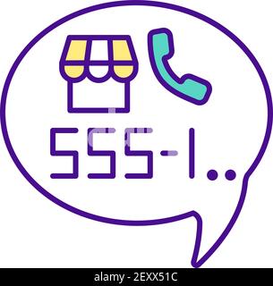 Telephone number with handset RGB color icon Stock Vector