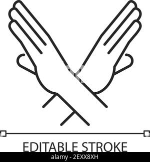 Crossed arms stop gesture linear icon Stock Vector