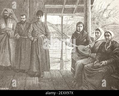 The interior of the priest's house in the village of Mokva. Engraving of 1882. Stock Photo