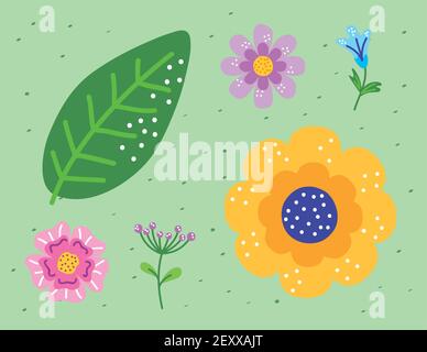 spring season flowers five set Stock Vector