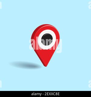Red map pointer isolated on pastel blue color background. Creative 3D Vector illustration. Stock Vector