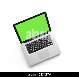 Open laptop isolated on white background. Stock Photo