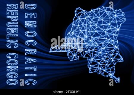 Map of Democratic Republic Congo, Polygonal mesh line map, modern map ...