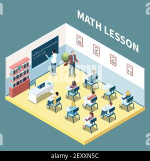 University students on maths lesson isometric composition 3d vector illustration Stock Vector