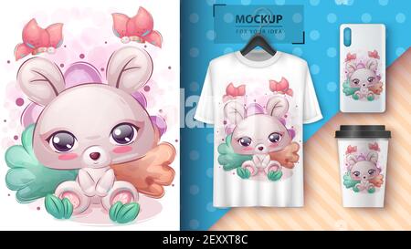 Cute mouse poster and merchandising. Stock Vector