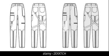 Bondage pants technical fashion illustration with low waist, rise ...