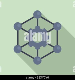 Nanotechnology gear structure icon, flat style Stock Vector